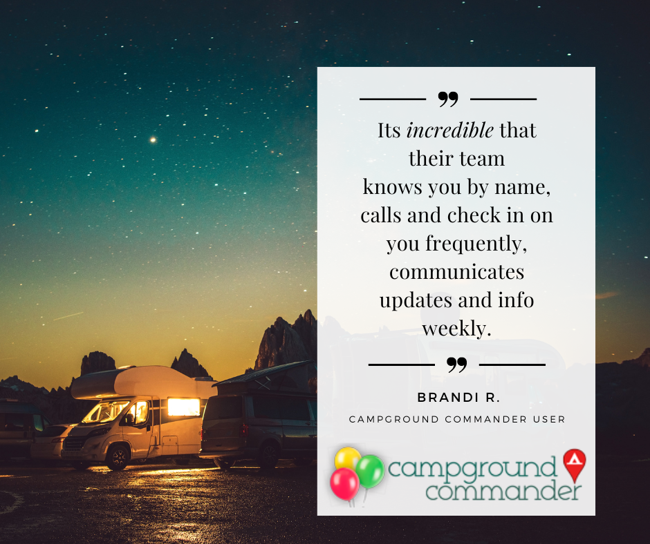 Thank you to Brandi R. for leaving this honest review about Campground Commander on Capterra. We love to hear from our customers and we love to hear that “Campground Commander saved us from the start”!