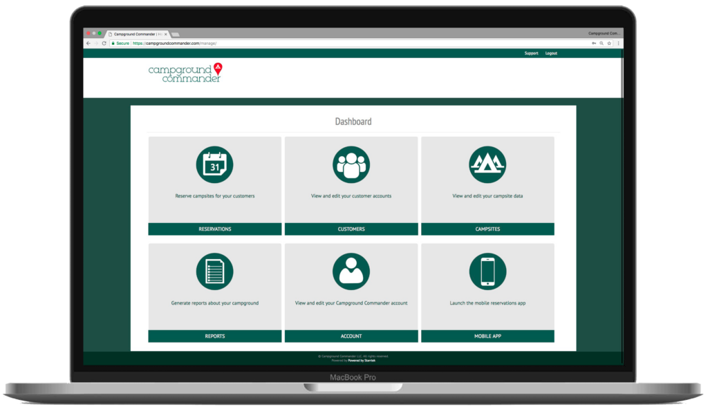 The Campground Commander Dashboard designed for campground and RV park owners.